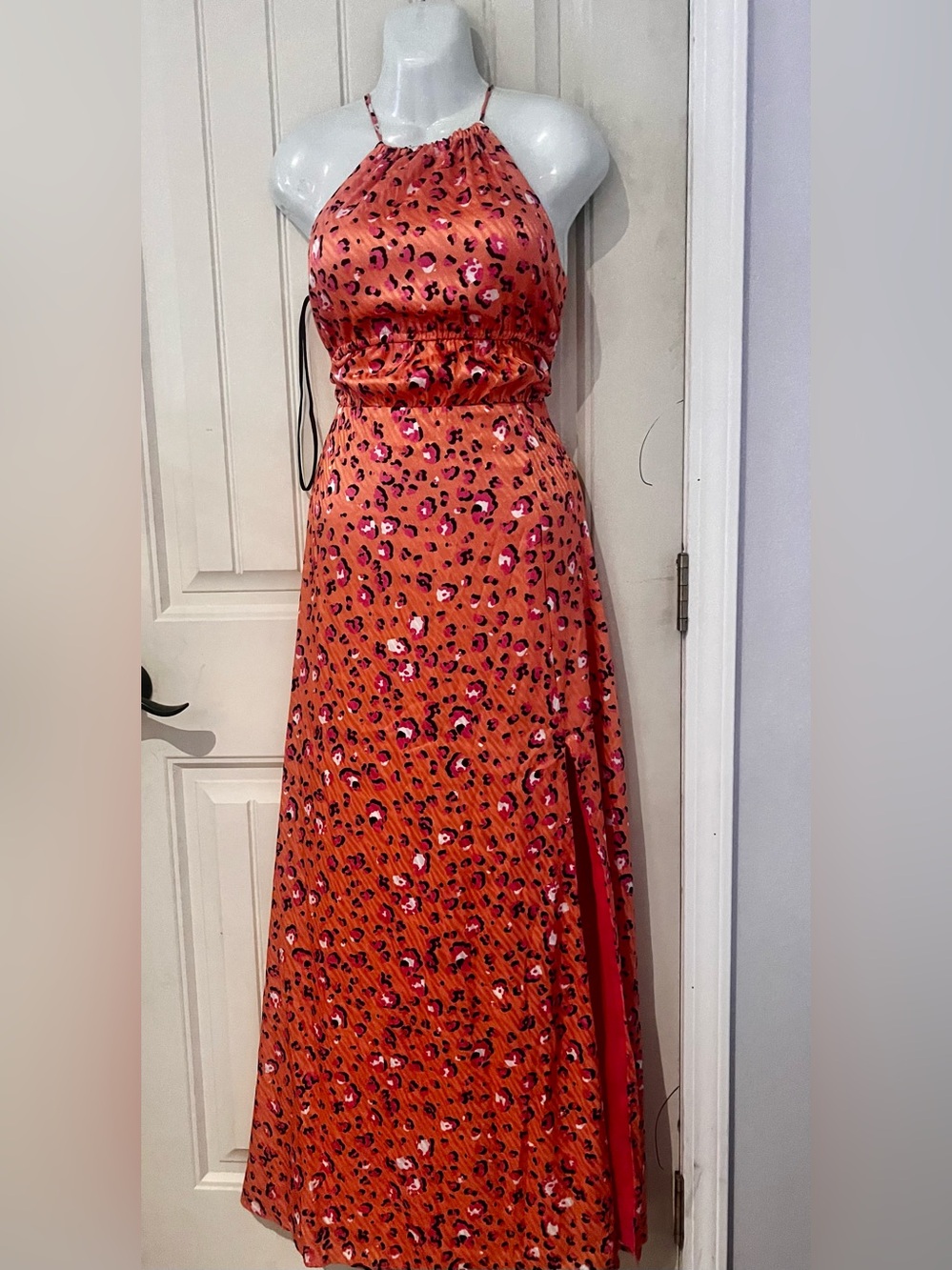 adidas Orange Halter Maxi Dress with Pink and Black Leopard Print